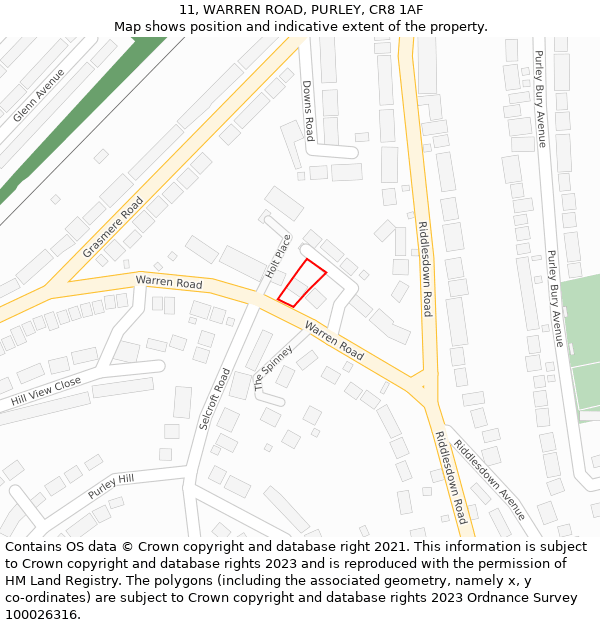 11, WARREN ROAD, PURLEY, CR8 1AF: Location map and indicative extent of plot