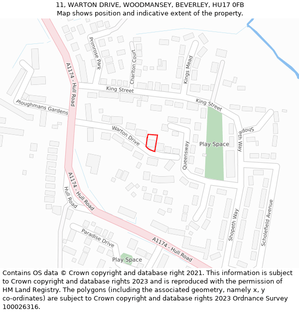 11, WARTON DRIVE, WOODMANSEY, BEVERLEY, HU17 0FB: Location map and indicative extent of plot