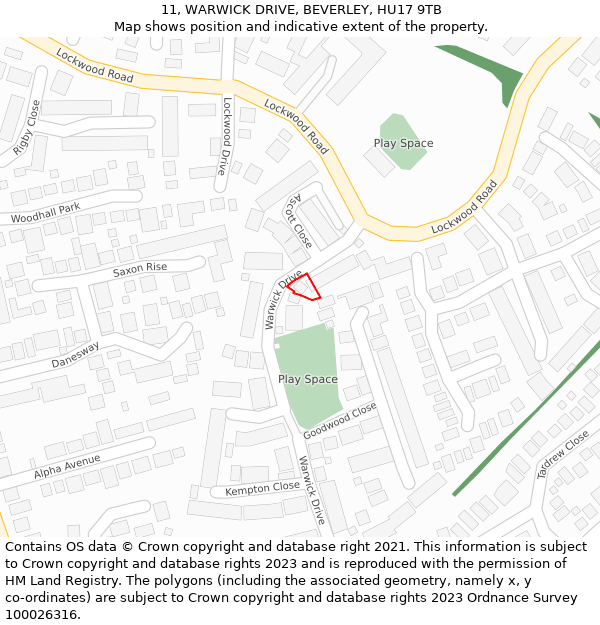 11, WARWICK DRIVE, BEVERLEY, HU17 9TB: Location map and indicative extent of plot