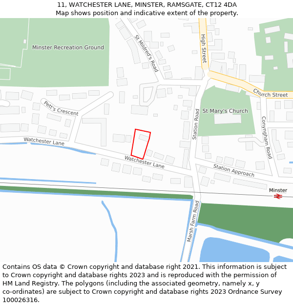 11, WATCHESTER LANE, MINSTER, RAMSGATE, CT12 4DA: Location map and indicative extent of plot