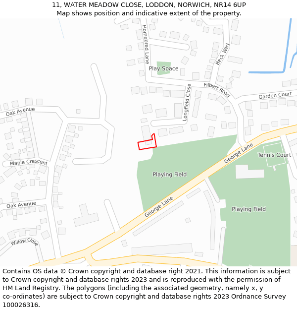 11, WATER MEADOW CLOSE, LODDON, NORWICH, NR14 6UP: Location map and indicative extent of plot