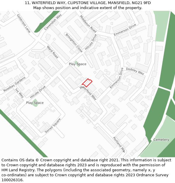 11, WATERFIELD WAY, CLIPSTONE VILLAGE, MANSFIELD, NG21 9FD: Location map and indicative extent of plot