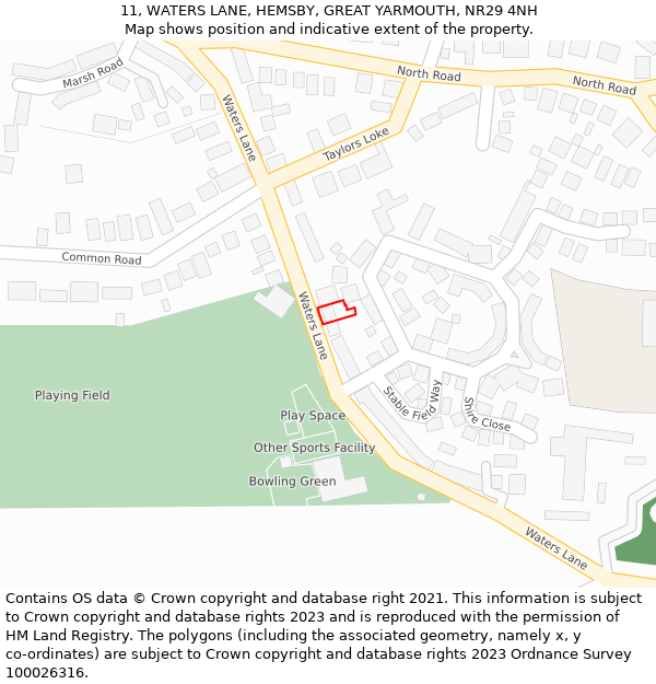 11, WATERS LANE, HEMSBY, GREAT YARMOUTH, NR29 4NH: Location map and indicative extent of plot