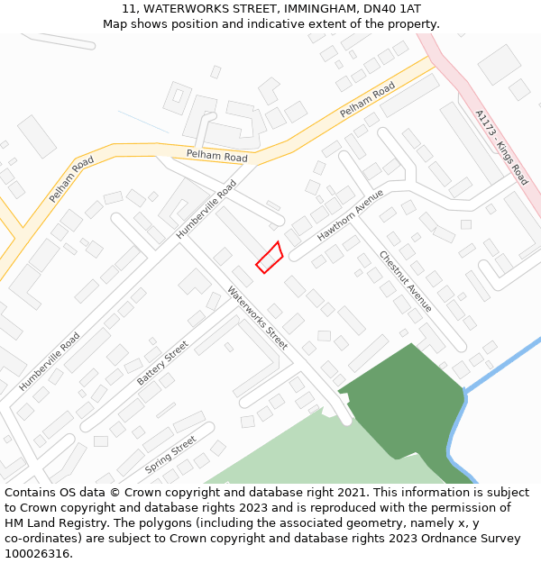 11, WATERWORKS STREET, IMMINGHAM, DN40 1AT: Location map and indicative extent of plot