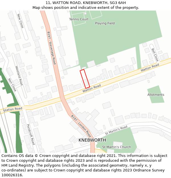 11, WATTON ROAD, KNEBWORTH, SG3 6AH: Location map and indicative extent of plot