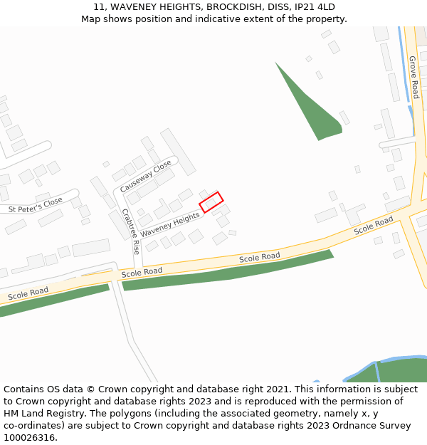 11, WAVENEY HEIGHTS, BROCKDISH, DISS, IP21 4LD: Location map and indicative extent of plot