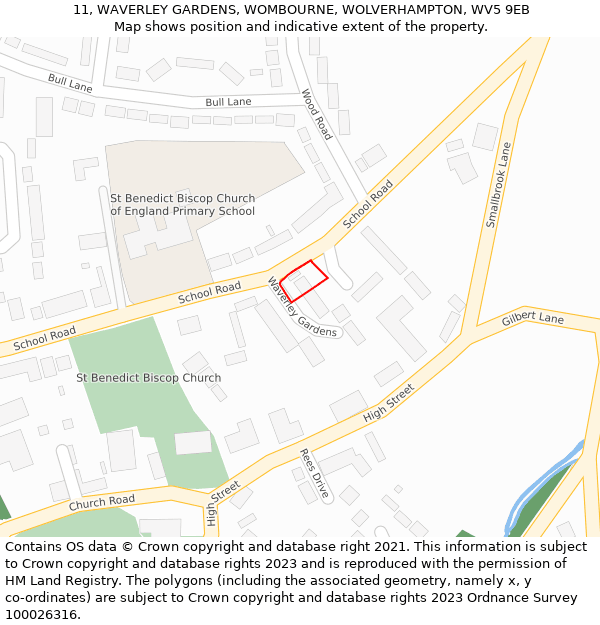 11, WAVERLEY GARDENS, WOMBOURNE, WOLVERHAMPTON, WV5 9EB: Location map and indicative extent of plot