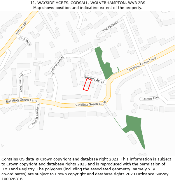 11, WAYSIDE ACRES, CODSALL, WOLVERHAMPTON, WV8 2BS: Location map and indicative extent of plot