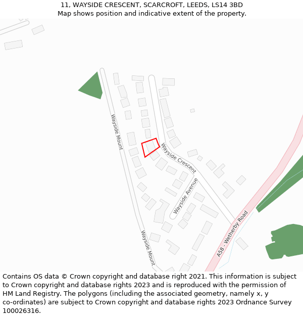 11, WAYSIDE CRESCENT, SCARCROFT, LEEDS, LS14 3BD: Location map and indicative extent of plot