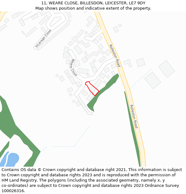 11, WEARE CLOSE, BILLESDON, LEICESTER, LE7 9DY: Location map and indicative extent of plot