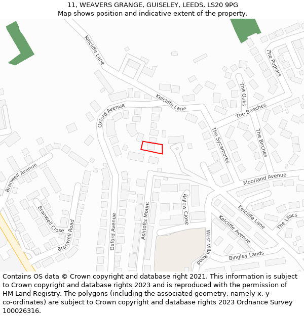 11, WEAVERS GRANGE, GUISELEY, LEEDS, LS20 9PG: Location map and indicative extent of plot