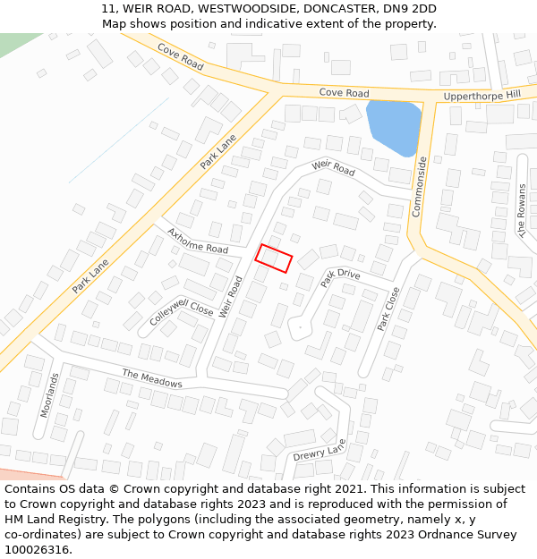 11, WEIR ROAD, WESTWOODSIDE, DONCASTER, DN9 2DD: Location map and indicative extent of plot