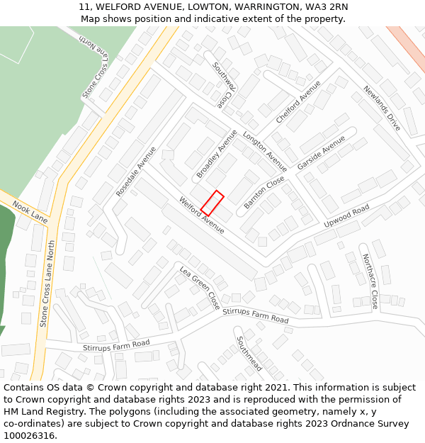 11, WELFORD AVENUE, LOWTON, WARRINGTON, WA3 2RN: Location map and indicative extent of plot