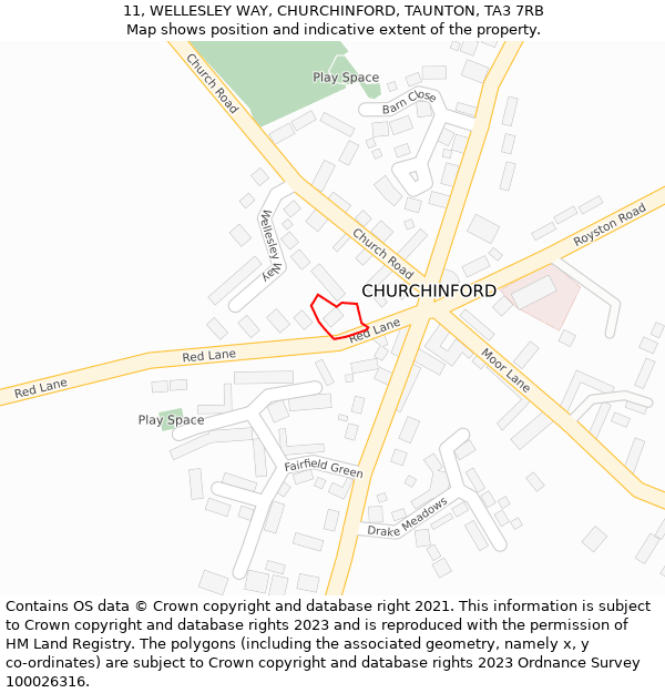 11, WELLESLEY WAY, CHURCHINFORD, TAUNTON, TA3 7RB: Location map and indicative extent of plot