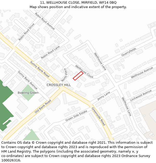 11, WELLHOUSE CLOSE, MIRFIELD, WF14 0BQ: Location map and indicative extent of plot