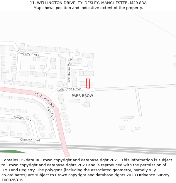 11, WELLINGTON DRIVE, TYLDESLEY, MANCHESTER, M29 8RA: Location map and indicative extent of plot