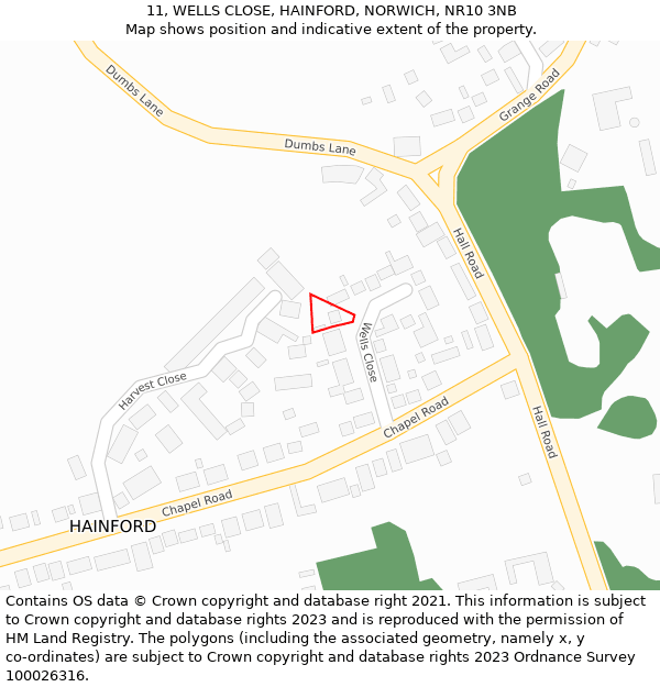 11, WELLS CLOSE, HAINFORD, NORWICH, NR10 3NB: Location map and indicative extent of plot