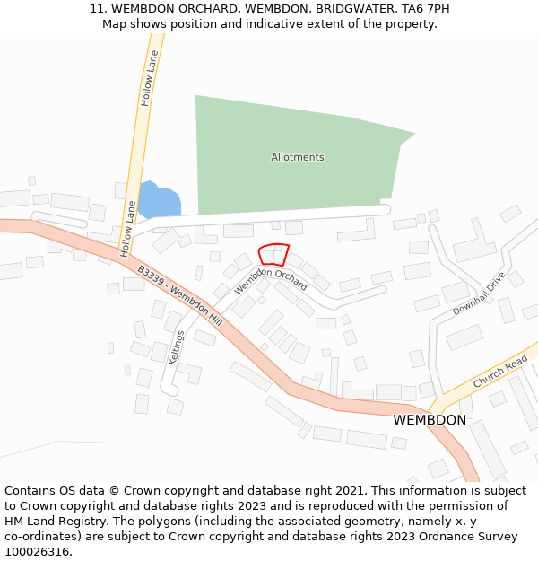 11, WEMBDON ORCHARD, WEMBDON, BRIDGWATER, TA6 7PH: Location map and indicative extent of plot