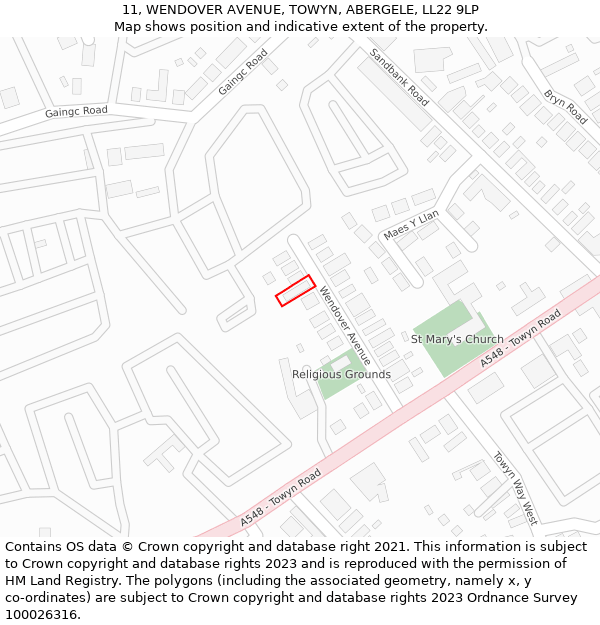 11, WENDOVER AVENUE, TOWYN, ABERGELE, LL22 9LP: Location map and indicative extent of plot