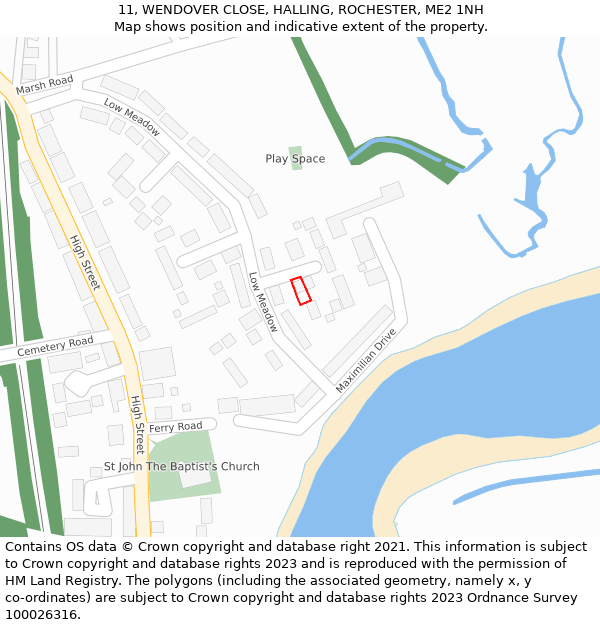 11, WENDOVER CLOSE, HALLING, ROCHESTER, ME2 1NH: Location map and indicative extent of plot