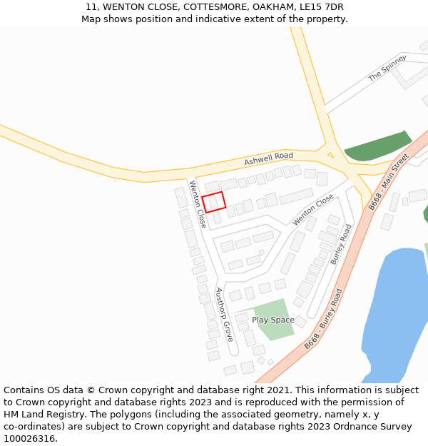 11, WENTON CLOSE, COTTESMORE, OAKHAM, LE15 7DR: Location map and indicative extent of plot