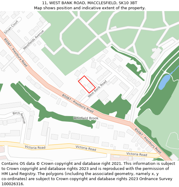 11, WEST BANK ROAD, MACCLESFIELD, SK10 3BT: Location map and indicative extent of plot