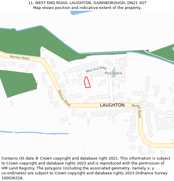 11, WEST END ROAD, LAUGHTON, GAINSBOROUGH, DN21 3GT: Location map and indicative extent of plot