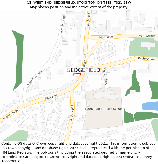 11, WEST END, SEDGEFIELD, STOCKTON-ON-TEES, TS21 2BW: Location map and indicative extent of plot