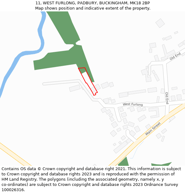 11, WEST FURLONG, PADBURY, BUCKINGHAM, MK18 2BP: Location map and indicative extent of plot