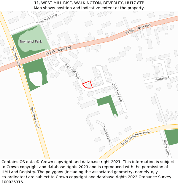 11, WEST MILL RISE, WALKINGTON, BEVERLEY, HU17 8TP: Location map and indicative extent of plot