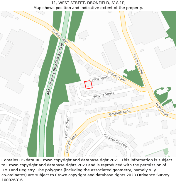 11, WEST STREET, DRONFIELD, S18 1PJ: Location map and indicative extent of plot