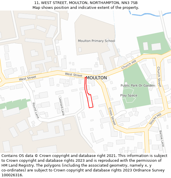 11, WEST STREET, MOULTON, NORTHAMPTON, NN3 7SB: Location map and indicative extent of plot