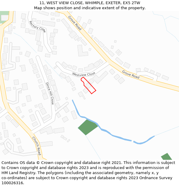 11, WEST VIEW CLOSE, WHIMPLE, EXETER, EX5 2TW: Location map and indicative extent of plot