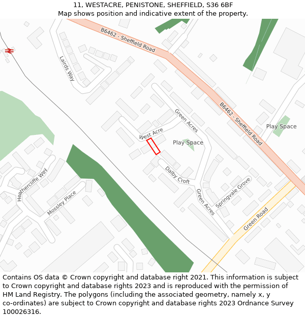 11, WESTACRE, PENISTONE, SHEFFIELD, S36 6BF: Location map and indicative extent of plot