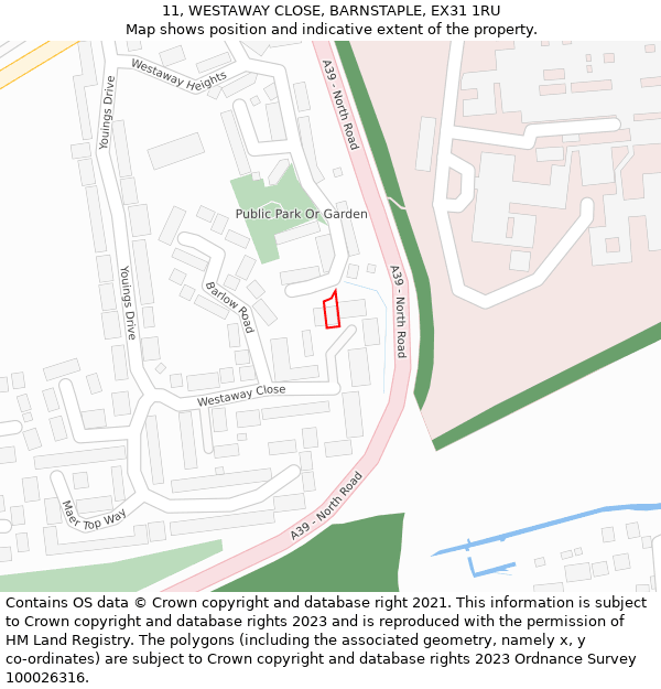11, WESTAWAY CLOSE, BARNSTAPLE, EX31 1RU: Location map and indicative extent of plot