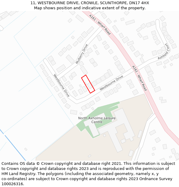 11, WESTBOURNE DRIVE, CROWLE, SCUNTHORPE, DN17 4HX: Location map and indicative extent of plot