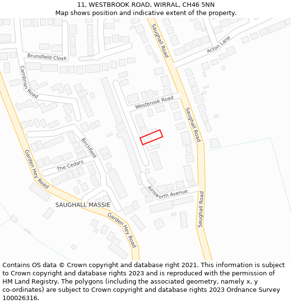 11, WESTBROOK ROAD, WIRRAL, CH46 5NN: Location map and indicative extent of plot