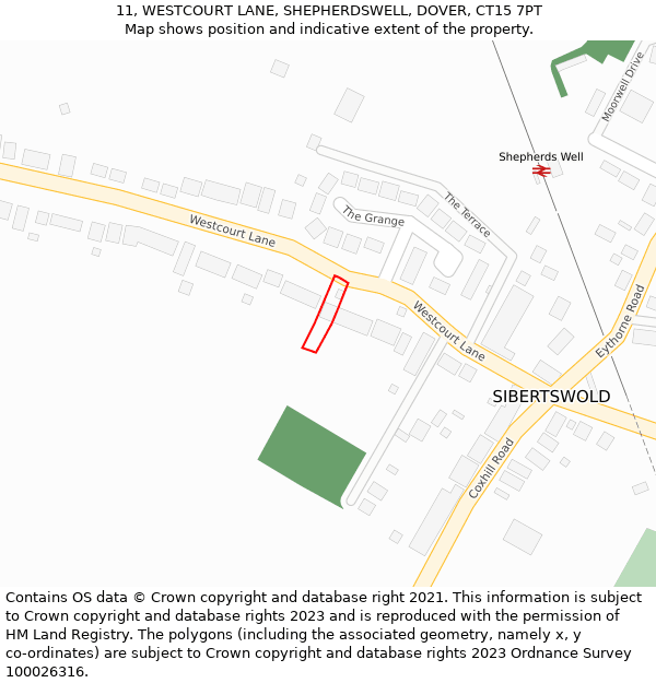 11, WESTCOURT LANE, SHEPHERDSWELL, DOVER, CT15 7PT: Location map and indicative extent of plot