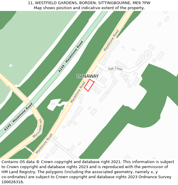 11, WESTFIELD GARDENS, BORDEN, SITTINGBOURNE, ME9 7PW: Location map and indicative extent of plot