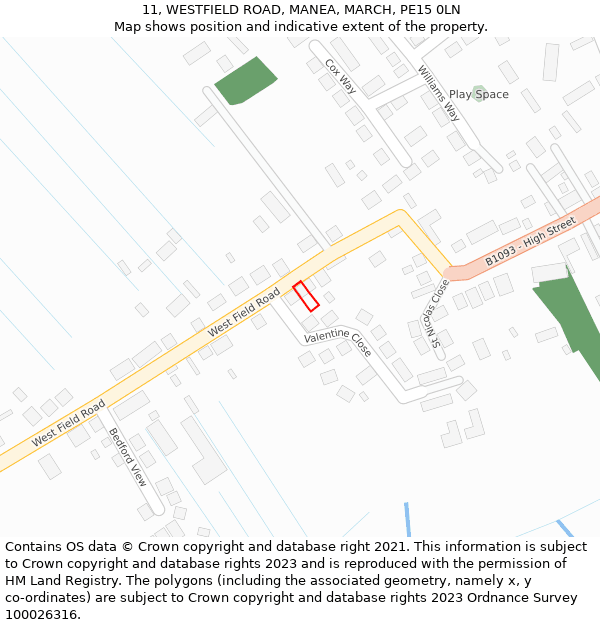 11, WESTFIELD ROAD, MANEA, MARCH, PE15 0LN: Location map and indicative extent of plot