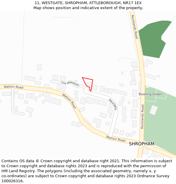 11, WESTGATE, SHROPHAM, ATTLEBOROUGH, NR17 1EX: Location map and indicative extent of plot