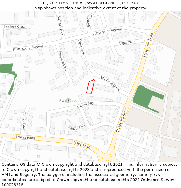 11, WESTLAND DRIVE, WATERLOOVILLE, PO7 5UG: Location map and indicative extent of plot