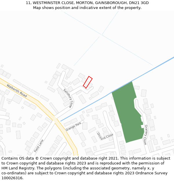 11, WESTMINSTER CLOSE, MORTON, GAINSBOROUGH, DN21 3GD: Location map and indicative extent of plot