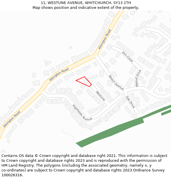 11, WESTUNE AVENUE, WHITCHURCH, SY13 1TH: Location map and indicative extent of plot