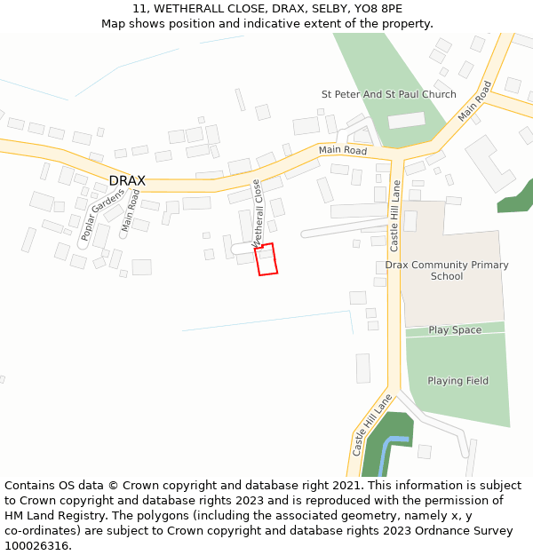 11, WETHERALL CLOSE, DRAX, SELBY, YO8 8PE: Location map and indicative extent of plot