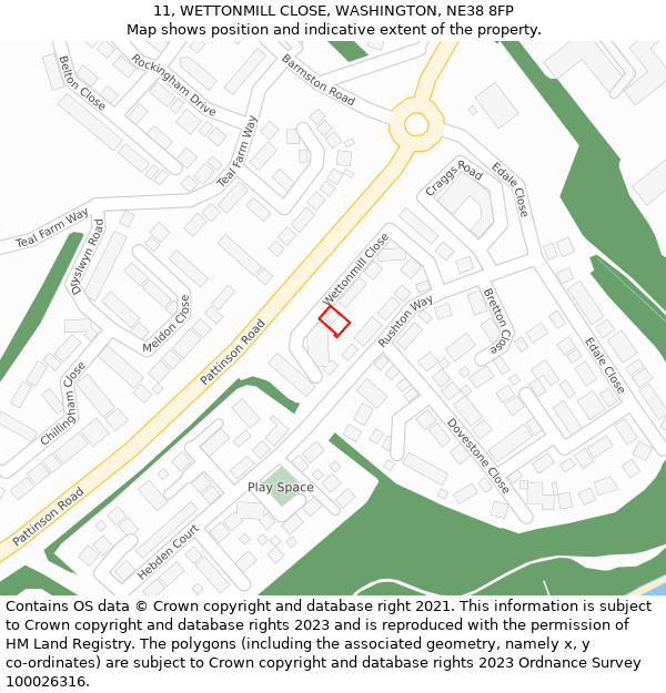 11, WETTONMILL CLOSE, WASHINGTON, NE38 8FP: Location map and indicative extent of plot