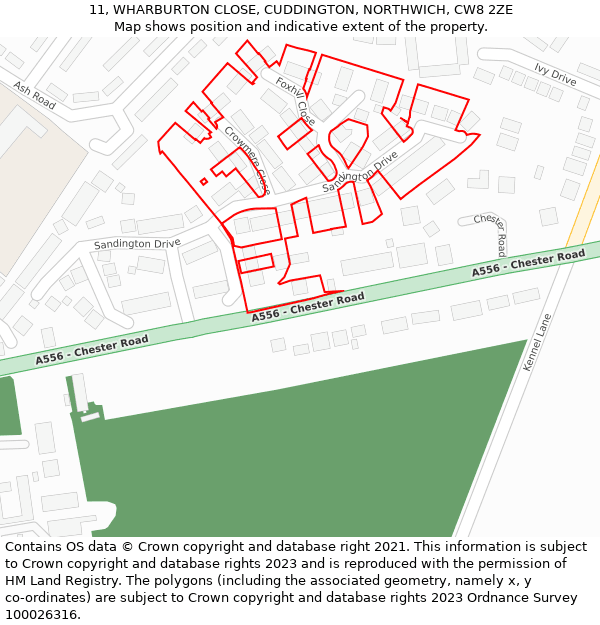 11, WHARBURTON CLOSE, CUDDINGTON, NORTHWICH, CW8 2ZE: Location map and indicative extent of plot