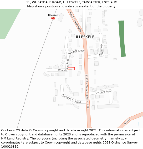 11, WHEATDALE ROAD, ULLESKELF, TADCASTER, LS24 9UG: Location map and indicative extent of plot