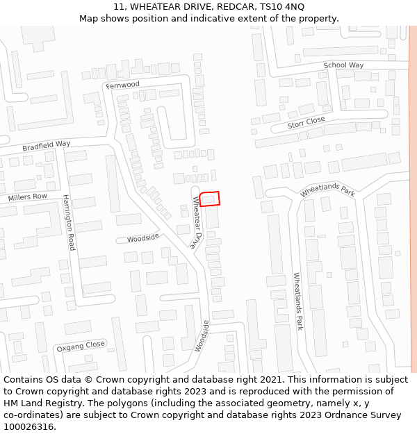 11, WHEATEAR DRIVE, REDCAR, TS10 4NQ: Location map and indicative extent of plot