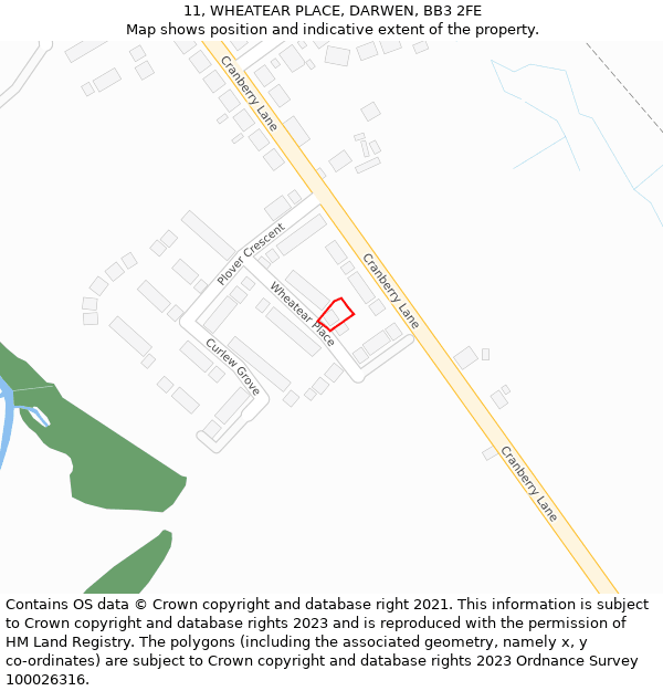 11, WHEATEAR PLACE, DARWEN, BB3 2FE: Location map and indicative extent of plot
